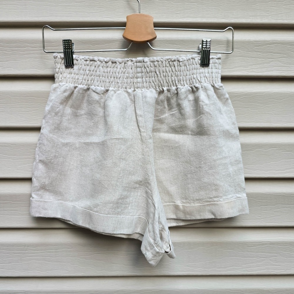 Reformation Linen Shorts Womens S Ecru Pull On Elastic Waist Minimalist